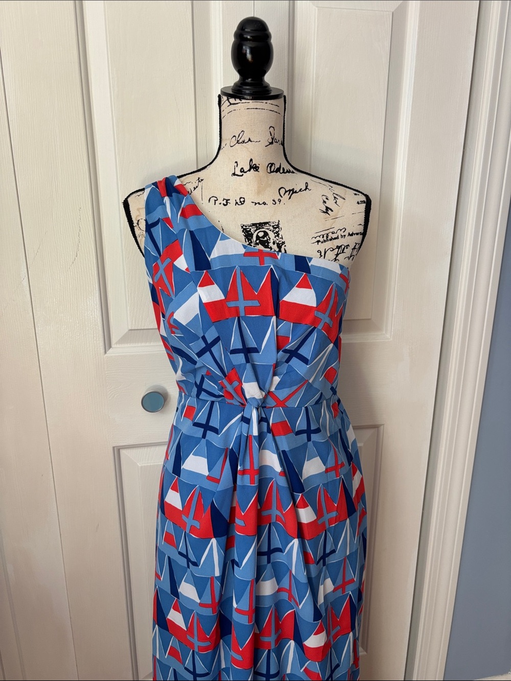 NWT Vineyard Vines One Shoulder Maxi dress in nautical print Sz 6 - Picture 7 of 11